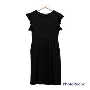 BESFLY Black Ruffle Flutter Sleeve Dress With Pockets | Size Medium